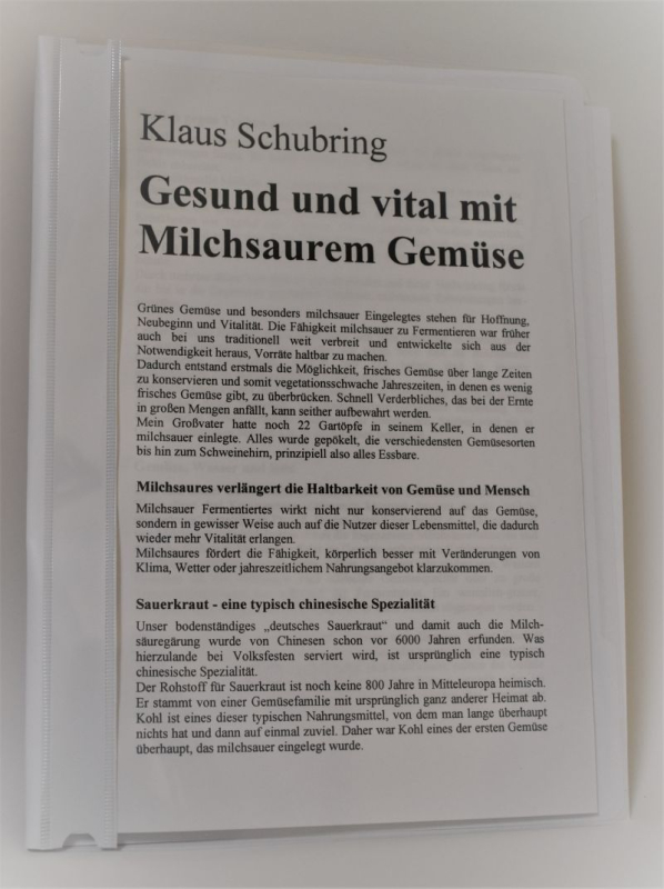 Schubring, Klaus: Gesund und vital mit milchsaurem Gemüse, 14 Seiten, Schnellhefter